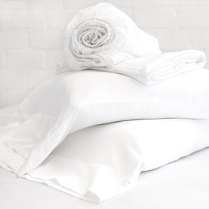 White Cotton Sateen Sheet Set by Pom Pom at Home