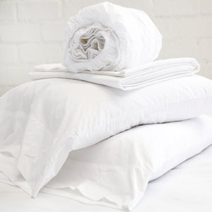 White Cotton Percale Sheet Set by Pom Pom at Home