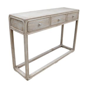 47" Ming Console Table With 3 Drawers Weathered Whitewash