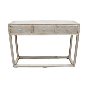 47" Ming Console Table With 3 Drawers Weathered Whitewash