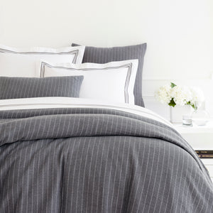 Chalk Stripe Grey Matelassé Duvet by Pine Cone Hill