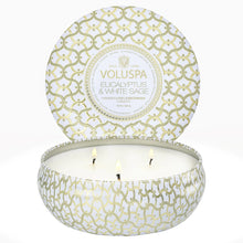 Load image into Gallery viewer, Eucalyptus + White Sage 3 Wick Tin Candle

