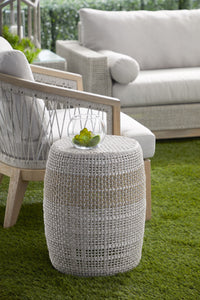 Loom Outdoor Accent Table - Taupe & White Flat Rope